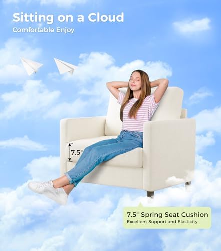 Welzona Sofa Accent Chair, 33" Reading Chair, Comfy Teddy Arm Chairs | Comfy Teddy Fabric, Tool-free Setup, Washable Covers, All-wood Couch Chairs for Living Room, Bedroom, Reading Nook, Beige