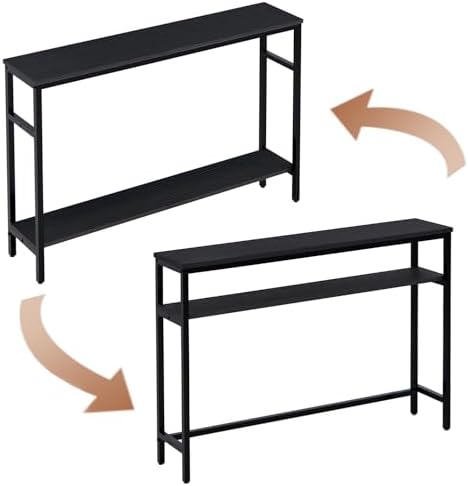 Timberer Narrow Console Table, 47 Inch Sofa Table with Adjustable Shelf | 2-Tier Long Skinny Table for Hallway, Entryway, Living Room, Foyer, Black