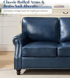 Kingfun Mid-Century Modern Couch, Faux Leather Sofa, 3 Seater Couch for Living Room with Rolled arms & Nailhead Trim, Blue