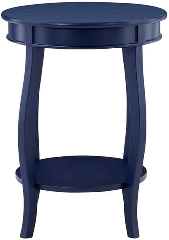 Pemberly Row Wood Accent Side Table, 18.25 x 18.25 x 24 in, Navy Blue Finish, Timber Wood and MDF, Cabriole Tapered Legs, Contemporary Design, Bottom Shelf for Storage, Functional for Living Room or