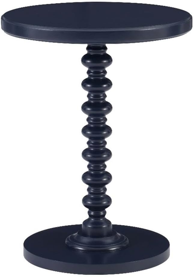 MAKLAINE Modern Transitional Round Spindle Side Table, 17 in Diameter, Navy Blue Painted Rubberwood, Sturdy Pedestal Base, Accent Table for Living Room, Entryway or Bedroom Use