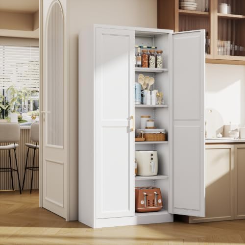 71" Tall Metal Kitchen Pantry Cabinet, Storage Cabinet with Doors | Kitchen Cabinet with 4 Adjustable Shelves, Food Pantry Cabinet, Cupboard for Kitchen,Dining Room, Living Room, Office, School