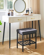 IBUYKE Rectangular Makeup Stool, Linen Seat Vanity Chair, Dark Gray WBD017G | Adjustable Feet Storage Space Footrest Multi-Use Small Side Table Ottoman Bedroom