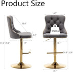 Cinxzar Gold Velvet Bar Stools Set of 4, Swivel Counter Height Bar Stools with Nailheads Trim, Adjustable Barstools for Kitchen Island, Pub, Club (Grey)