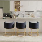 RIVOVA Black Velvet Bar Stools Set of 2, 24" Contemporary Upholstered Fabric Counter Height Barstools Kitchen Counter Island Stools with Golden Metal Base