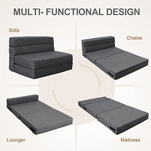 Nigoone Queen Size Folding Sofa Couch Memory Foam with 2 Pillows Sleeper Chair Lazy Couch Triple Futon Convertible Guest Beds, Washable Cover, Dark Gray