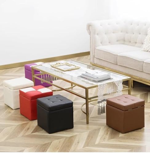 Luxurious Ottoman with Storage,Upholstered Storage Ottoman Padded Seat for Living Room Bedroom,Faux Leather Small Cube Foot Rest Stool with Hinged Lid (Grey)
