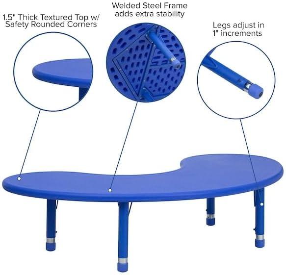 Flash Furniture 35''W x 65''L Half-Moon Blue Plastic Height Adjustable Activity Table