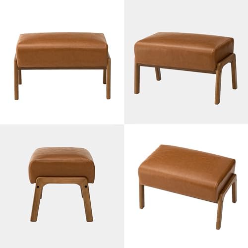Glitzhome 15.5"(H) Footrest Stool, Leatherette Ottoman, Accent Padded Sofa Foot Stool for Accent Chair, Wood Frame Foot Rest Ottoman for Living Room, Bedroom, Yellowish-Brown