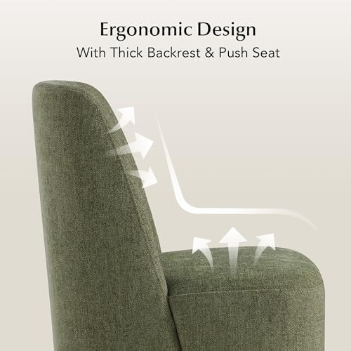 CHITA Upholstered Rolling Dining Chair on Casters Set of 2, FSC Certified Modern Fabric Dining Chair with Casters, Boucle Dining Chairs for Reading Room Kitchen Dining Room, Moss Green