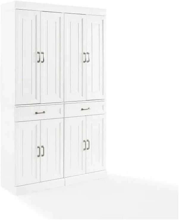 HomeStock Pantry Cabinets - 2 Piece Kitchen Storage Organizer - White Finish