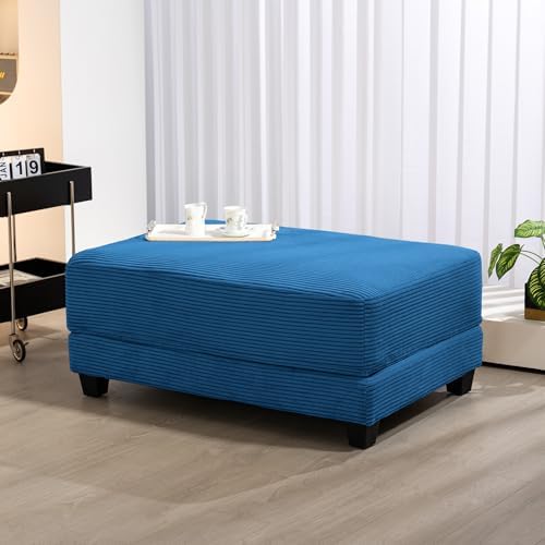 Corduroy Ottoman for Sectional Sofa, Modular Footrest with Wooden Legs, 43.7 x 29.1 x 18.5 Inches, Convertible Furniture for Living Room,Blue
