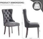 Leather Dining Chairs, Upholstered Dining Room Chairs, Grey, Set of 6 | Dining Chairs Set of 6, Leather Fabric, High Wing Back, Metal Pull Ring, Wood Frame, Mid Century Modern