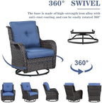 Belord Wicker Outdoor Furniture Patio Furniture Set - 6 Piece Patio Conversation Set with Swivel Rocker Chairs, Rattan Sofa, Ottomans and Coffee Table, Blue Cushion