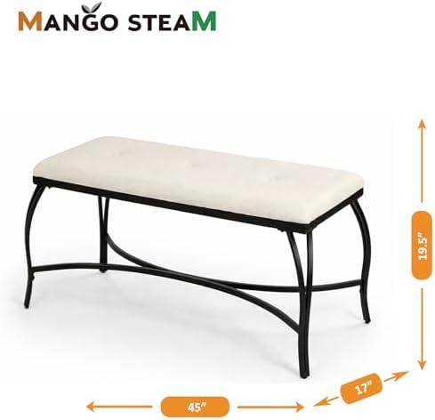 Mango Steam Vienna White Bench - Entryway Bench - Powder Coated, Upholstered, Space Saving
