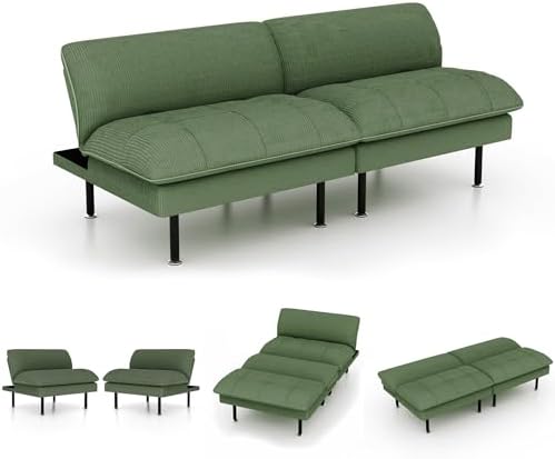 Ribilake 70" Futon Sofa Bed, 4 in 1 Multi-Function Couch Sleeper with Adjustable Backrest, Modern Convertible Futon, Recliner Small Loveseat for Living Room, Dorm, Green