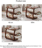 Modern C Shaped Solid Wood End Table with Rolling Wheels | Portable Mini Couch Table for Small Spaces | Square Corner Table for Living Room, 60cm