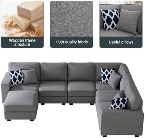 Legend Vansen Oversized Modular Sectional Sofa,U/L‑Shaped Reversible Couch with Ottoman,Deep Seat Plush Polyester Sofa for Living Room,7‑Seater,Dark Grey
