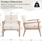 BESTANO Mid Century Modern Accent Chair Set of 2, Linen Upholstered Living Room Accent Armchair with Wood Frame, Farmhouse Chair for Living Room Bedroom, Ivory