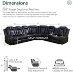 Power Recliner Sofa Sectional Sofa with LED Light for Living Room, Air Leather Reclining Corner Sectional Sofa Set, Cup Holder, Storage Console for Home Theater Seating (Black, Sectional+Chair)