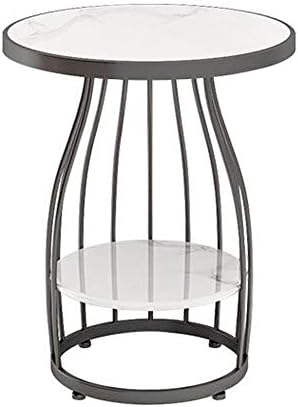 Telephone Table, Side Table Living Room 2-Tier Marble Small Round Table Sofa Corner Table Telephone Table Bedroom Bedside Table Balcony Coffee Table,19.6''×24.8'' (Color: