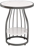 Telephone Table, Side Table Living Room 2-Tier Marble Small Round Table Sofa Corner Table Telephone Table Bedroom Bedside Table Balcony Coffee Table,19.6''×24.8'' (Color: