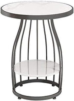 Telephone Table, Side Table Living Room 2-Tier Marble Small Round Table Sofa Corner Table Telephone Table Bedroom Bedside Table Balcony Coffee Table,19.6''×24.8'' (Color:
