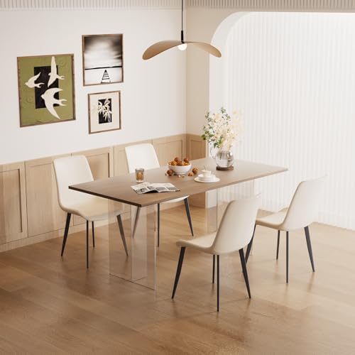 Modern Dining Chairs Set of 4, PU Leather Dining Room Chairs, Upholstered Kitchen Chairs with Ergonomic Backrest & Sturdy Metal Legs, Perfect for Dining Room, Living Room, White