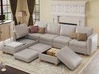 EASE MOOSE Leather Sectional L Shaped Sofa with Storage Ottomans, Whitesand | Faux Leather Modular Sectional sofa with Storage, Material Scratch Resistant ,Freely combinable,Convertible sofa bed