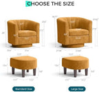 LINSY Large Swivel Accent Chair with Ottoman, Velvet Barrel Chair with Footrest, Modern Upholstered Comfy Reading Chair Armchair for Living Room, Bedroom, Study Room, Office, Yellow