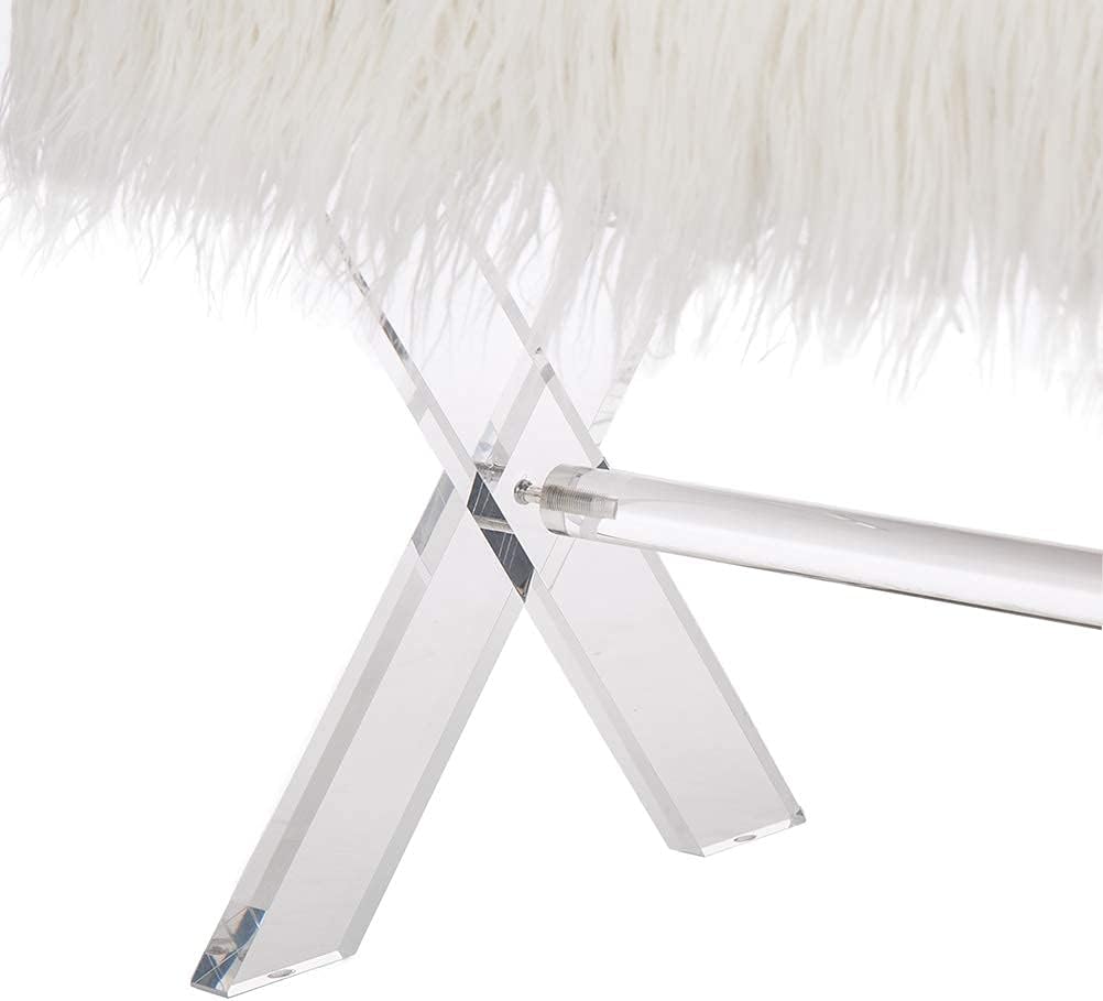 Glitzhome Ottoman Bench, White Faux Fur Ottoman Foot Rest, 25.5" L Modern Vanity Stool Chair with Acrylic Legs for Living Room Bedroom Entryway Makeup Bench End of Bed