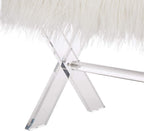 Glitzhome Ottoman Bench, White Faux Fur Ottoman Foot Rest, 25.5" L Modern Vanity Stool Chair with Acrylic Legs for Living Room Bedroom Entryway Makeup Bench End of Bed