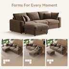 WorthFurni 110” Cloud Sectional Couches for Living Room, Modular Sectional Sofa with Deep Seat, Convertible L-Shape Couch with Storage Ottoman for Bedroom Apartment, Chenille (Brown)