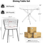 Round Glass Dining Table Set for 4, 36'' Small Circle Glass Kitchen Table with 4 Luxury Black Gold Velvet Dining Chairs, 5-Piece Dining Room Table Set for Small Place(Gold Base)