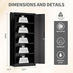 Metal Storage Cabinet with Lock, 71"H Garage Storage Cabinet, Black | Storage Cabinet with 2 Doors and 4 Adjustable Shelves, Steel Locking File Cabinet for Garage Office Home, 71"H x 16"D x 32"W