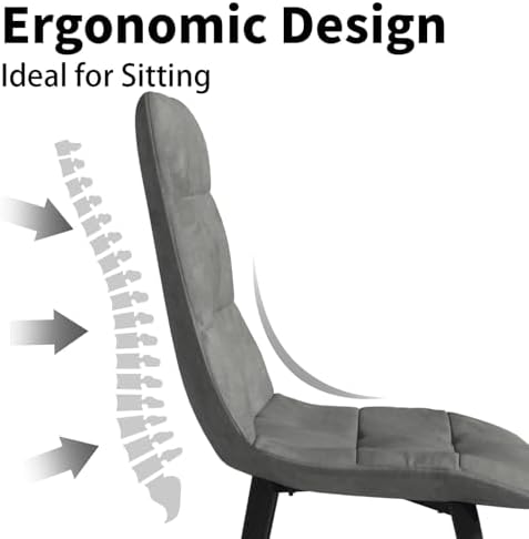 Velvet Dining Chairs Set of 4, Mid Century Upholstered Gray Dining Room Chairs Tufted Upholstered Kitchen Chairs Set of 4 for Dining Room, Bedroom, Living Room, Gray