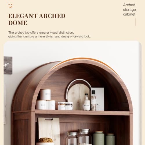 Ieejdn 71.34" Tall Arched Kitchen Pantry,Modern Fluted Wood Storage Cabinet with Doors,Adjustable Shelves,Organizer, Versatile Cupboard for Kitchen,Living Room,Dining Room,Bathroom,Walnut