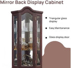 70" Lighted Corner Curio Cabinet,Inside Mirror Corner Glass Display Case with Tempered Glass Door for Living Room, Antique Collectibles, Wine & Bar Glass Storage, Lights Included