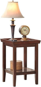 Pemberly Row Modern End Table, Espresso Wood Finish, 26" H x 18" W x 18" D, Solid Rubberwood Construction, Raised Tray Top with Bottom Shelf, Tapered Legs, Indoor Living Room Furniture