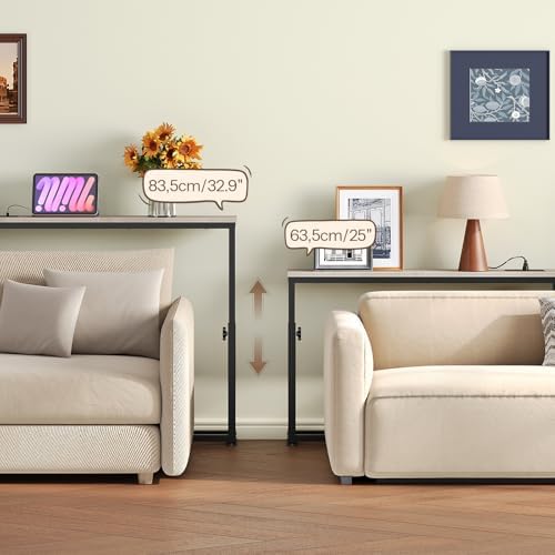 HOOBRO Narrow Console Table with Charging Station, Adjustable Height Sofa Table (25''-32.9''), Slim Behind Couch Table for Small Spaces, Entryway, Living Room, 39.4" Greige BG95UXG01
