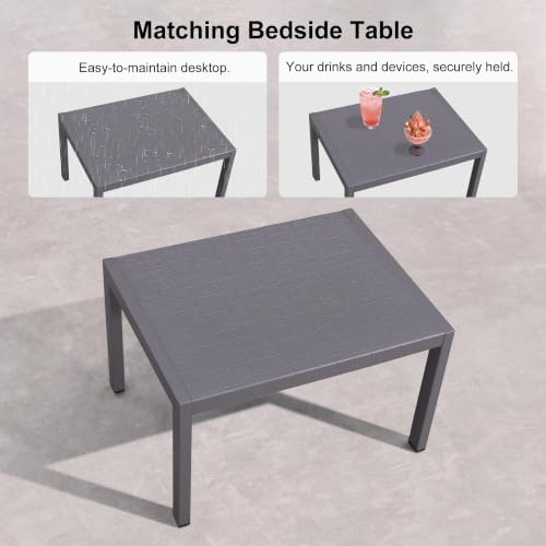 PURPLE LEAF Patio Lounge Chair Set for 2, All Weather Aluminum, Navy Blue | Powder-coated aluminum holds 270 lbs, quick-dry Textilene mesh, 5-position flat recline, smooth wheels, included side table