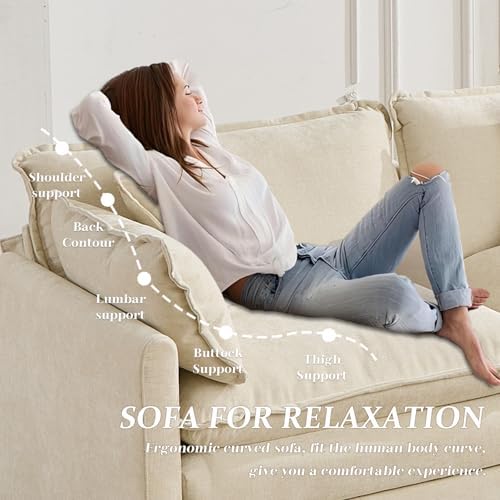 SoarFlash 113.78" Chenille L Shaped Modular Sofa with Ottoman,Beige