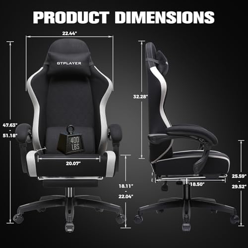 GTPLAYER Big and Tall Gaming Chair 350lbs Heavy Duty Office Chair with Foot Rest, High Back Pocket Spring Ergonomic Computer Chair for Adults, Wide Comfy Seated Cushion with Linkage Armrests, Black