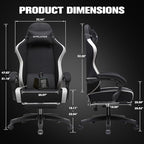 GTPLAYER Big and Tall Gaming Chair 350lbs Heavy Duty Office Chair with Foot Rest, High Back Pocket Spring Ergonomic Computer Chair for Adults, Wide Comfy Seated Cushion with Linkage Armrests, Black