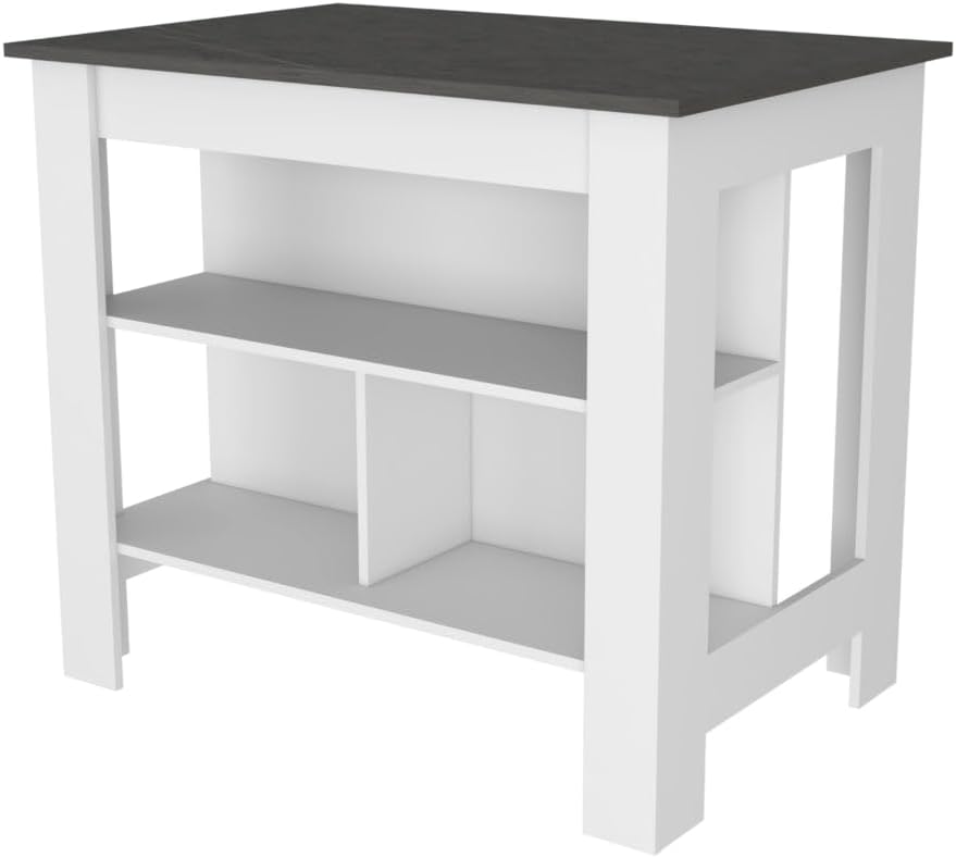 White and Onyx 2-Piece Kitchen Set with Island and Wall Cabinet | Includes 6-door wall cabinet with interior rack and 3-shelf kitchen island
