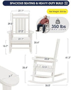 KINGYES Oversized Outdoor Rocking Chairs Set of 2, HDPE Porch Rocker, White | - Rocking Chairs for Outdoor with Wide Seat - 350LBS Support for Adults