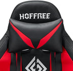 HOFFREE RGB Gaming Chair with Speakers Massage LED Lights Game Chair-Red | Bluetooth Computer Gaming Chair with Footrest Video Game Chair for Adults Ergonomic High Back Gamer Chair with Lumbar Support