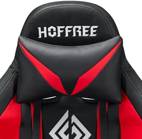 HOFFREE RGB Gaming Chair with Speakers Massage LED Lights Game Chair-Red | Bluetooth Computer Gaming Chair with Footrest Video Game Chair for Adults Ergonomic High Back Gamer Chair with Lumbar Support