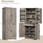 Vongrasig Kitchen Pantry Storage Cabinet with Barn Doors, Drawer and Adjustable Shelves, 6-Tier Tall Rustic Wood Cupboard Locker for Kitchen, Dining Room, Living Room, Bathroom, Rustic Grey