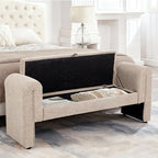 Linen Fabric Bench for Bedroom End of Bed, 60.5 inch Upholstered Linen Fabric Storage Bench Ottoman Bench with Rolled Arms, Button-Tufted Ottoman for Living Room, Entryway (Oatmeal)